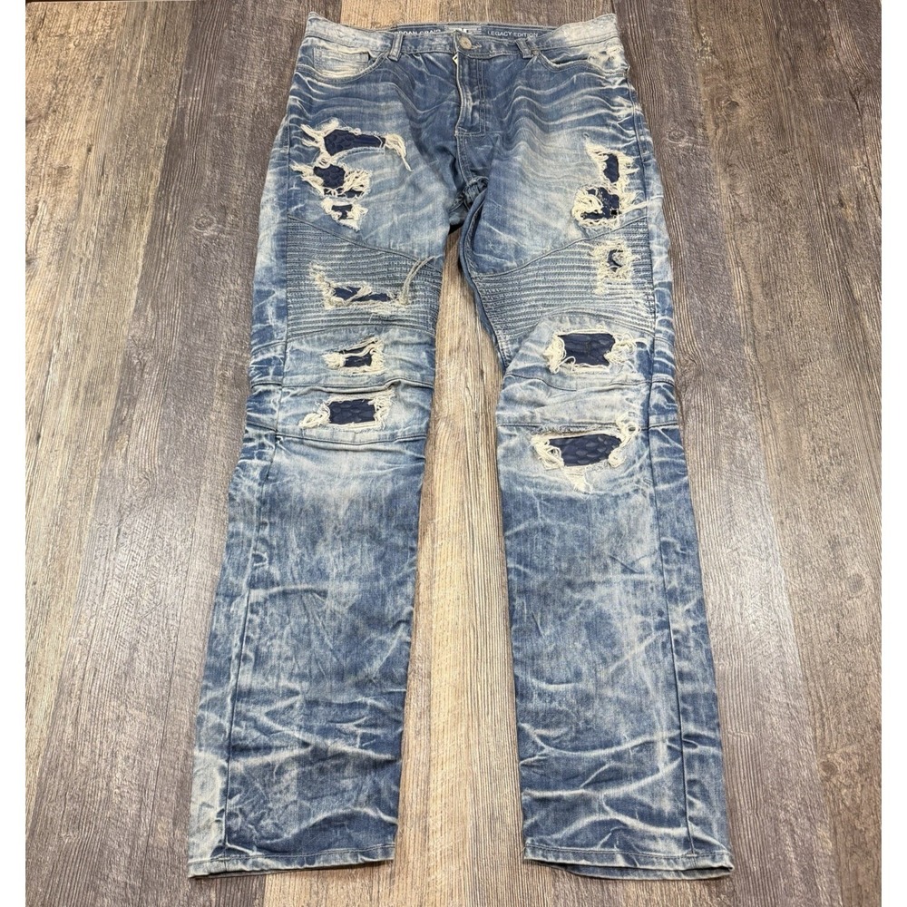 Jordan Craig Legacy Edition‎ Aaron Distressed Biker Jeans Mens 36x32 Blue Moto